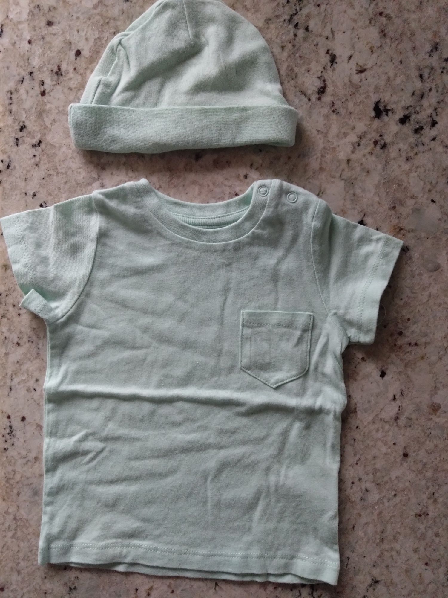Nowa koszulka t-shirt plus czapeczka miętowy zielony Baby Bear 62 68