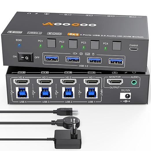Przełącznik KVM HDMI AOOCOO 8K 4-komputerowy z USB 3.0
