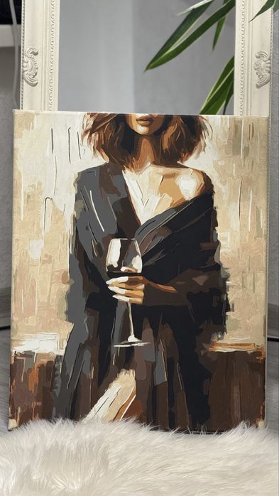 Картина жінка з келихом вина | полотно для інтерʼєру, живопис