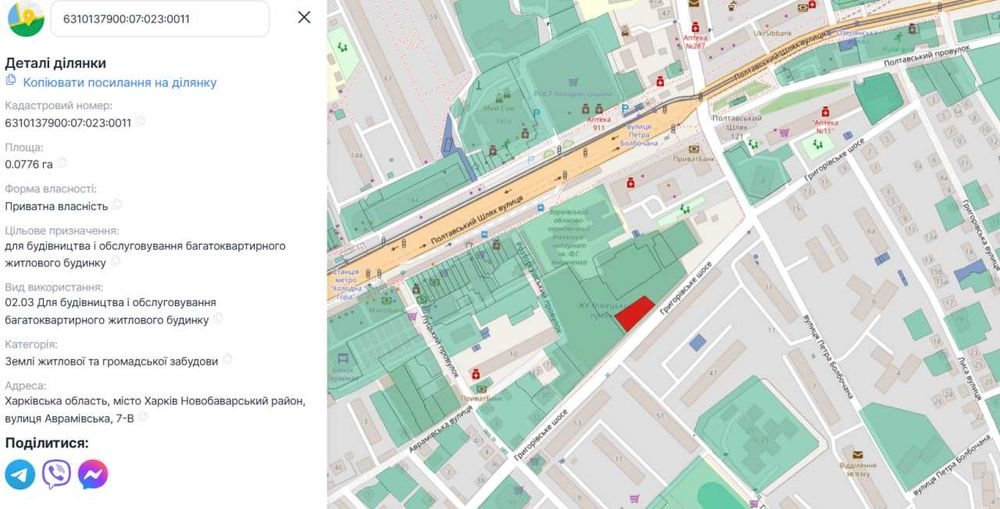 Земельна ділянка, площею 0,077 га, м. Харків