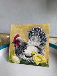 Картина маслом «Півень з курчам»