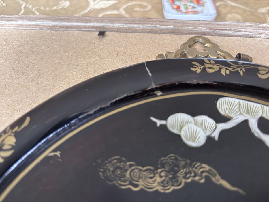 Stary obraz chiński z laki i masy perłowej