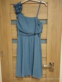 Sukienka weselna koktajlowa w kolorze niebieskim, rozmiar 36 Taranko