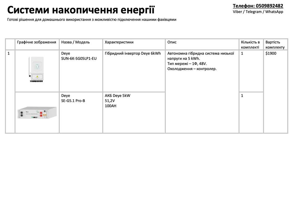 Системи накопичення енергії, Інвертор АКБ - 6/8/10 kWh Deye, Greensun