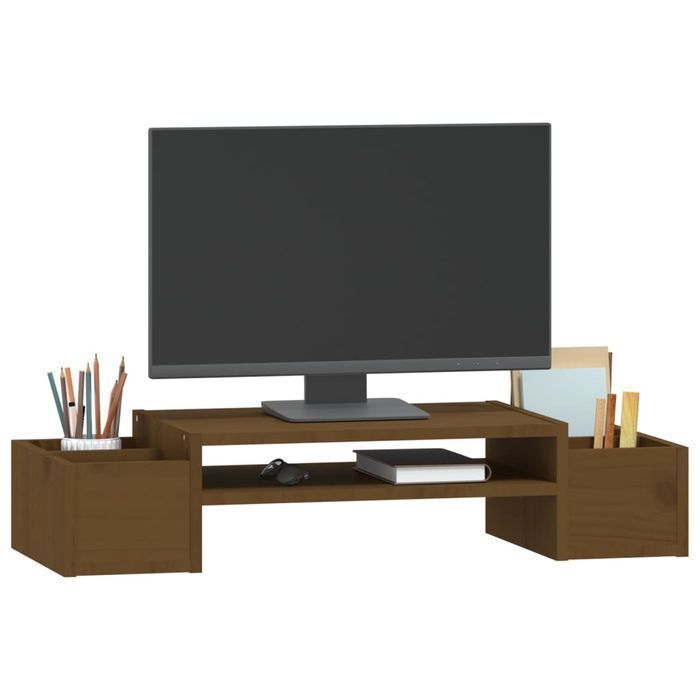 Vidaxl Podstawka Na Monitor, Miodowy Brąz, 70X27,5X15 Cm, Lita Sosna