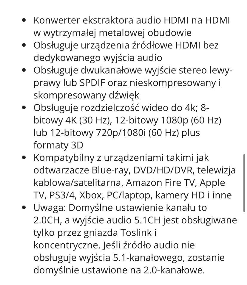 Konwerter audio HDMI na HDMI+ Amazon