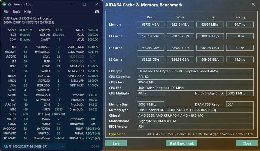 RYZEN 7500F / B650 / DDR5 32Gb / NVME 250Gb + 2Tb / RTX 5060 Ti