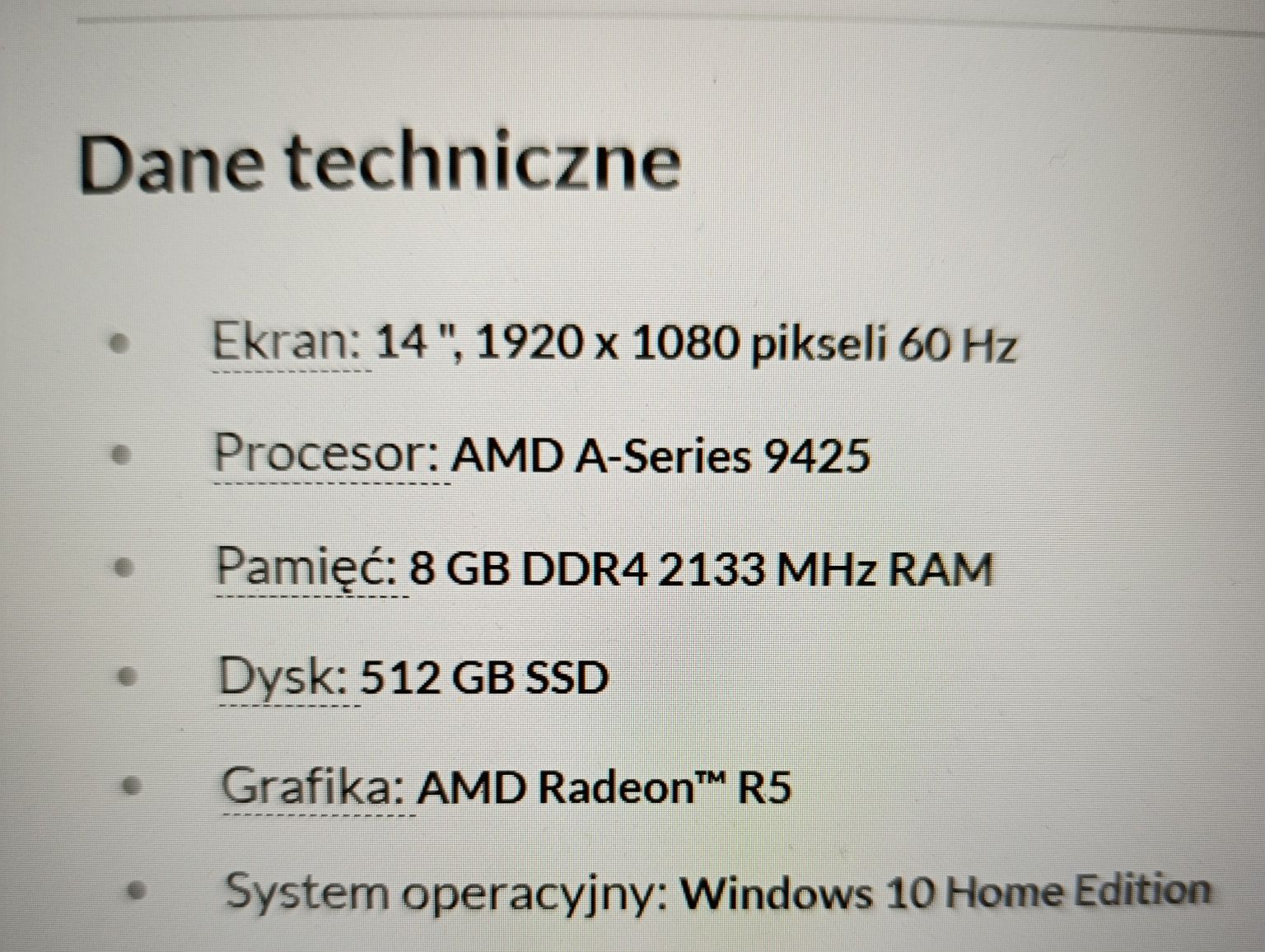 Laptop Lenovo IdeaPad S145-14AST 14' - jak nowy" AMD A9-9425 8GB RAM 5