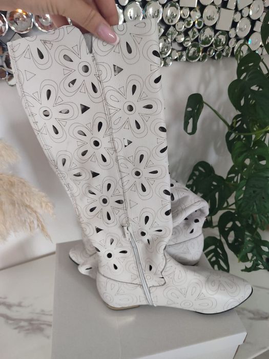 Eleganckie kozaki ażurowe naturalna skóra kolory