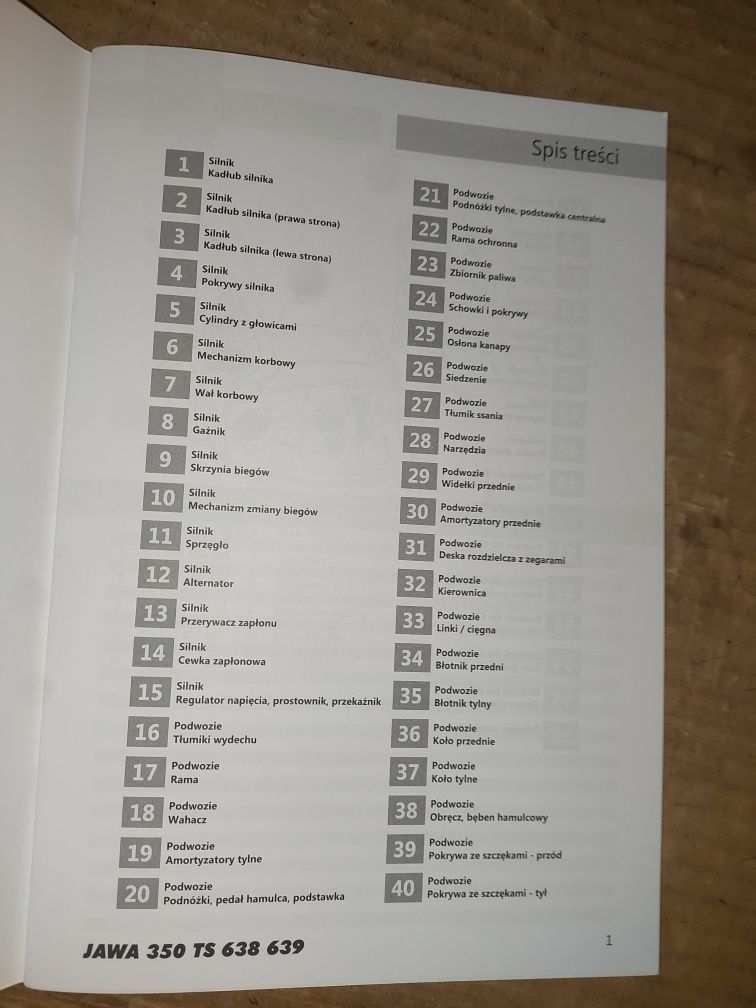 Nowa instrukcja obsługi katalog czesci jawa 350 ts silnik rama