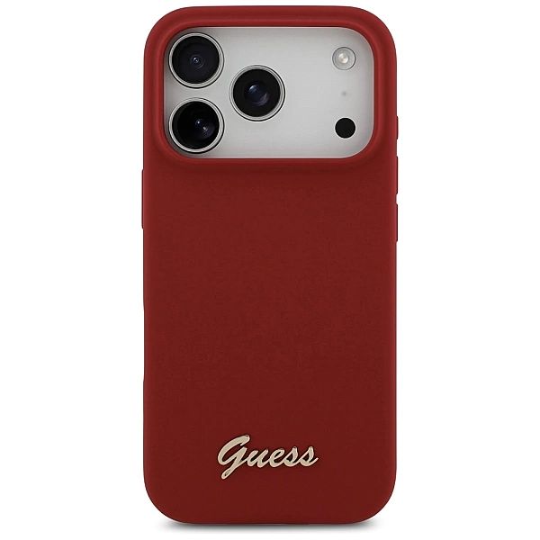 Etui Guess Silicone Script Metal Logo MagSafe na iPhone 17 Pro - czerw