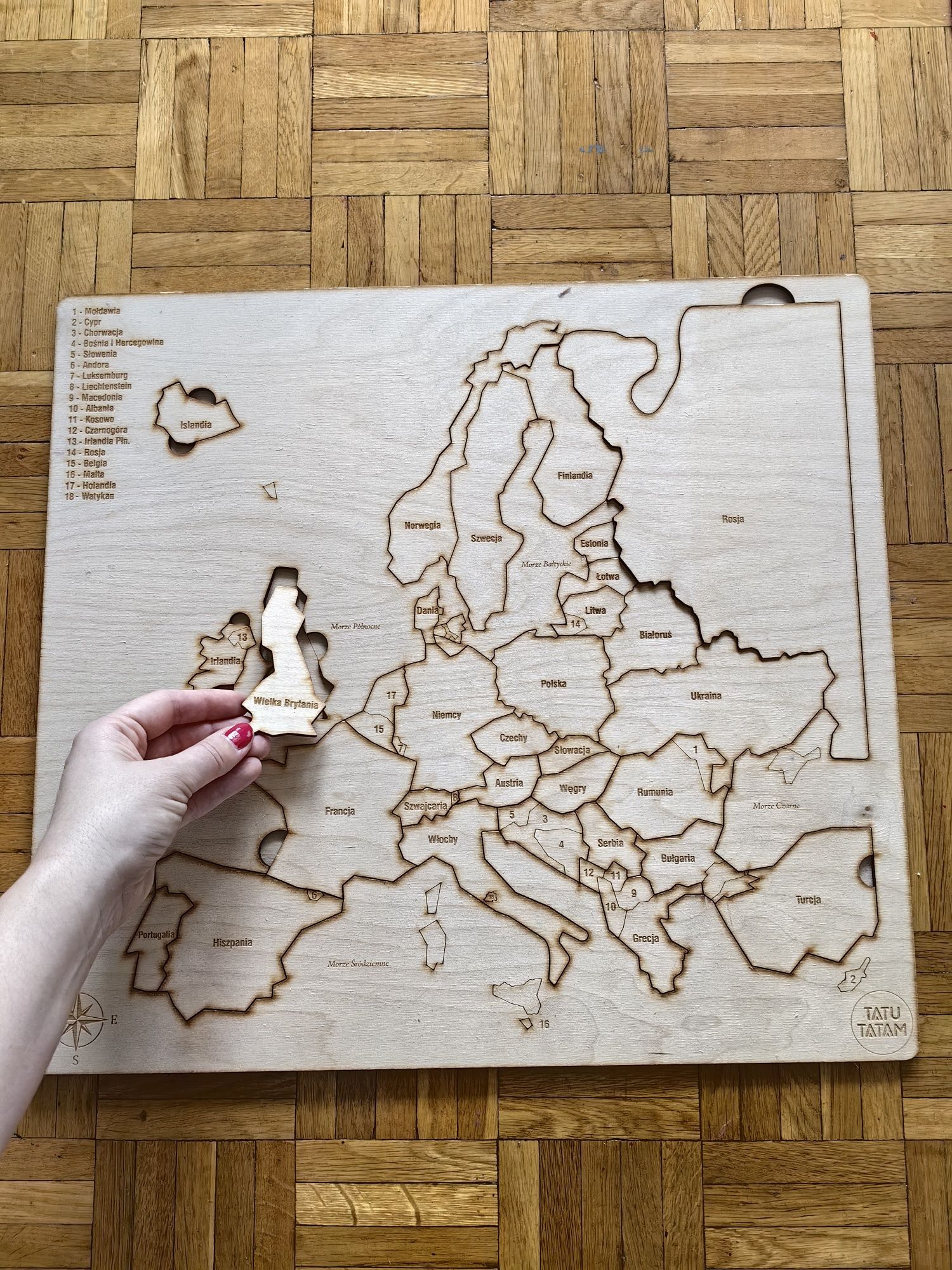 TATUTATAM mapa drewniana Europy duża do nauki