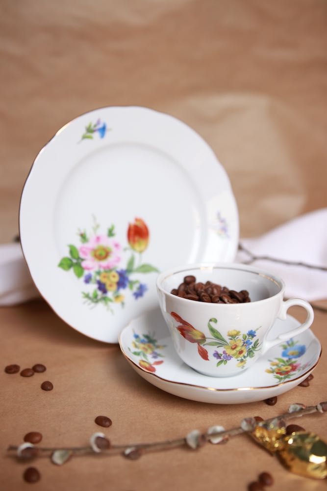 Zestaw śniadaniowy trio filiżanka Triptis porcelana