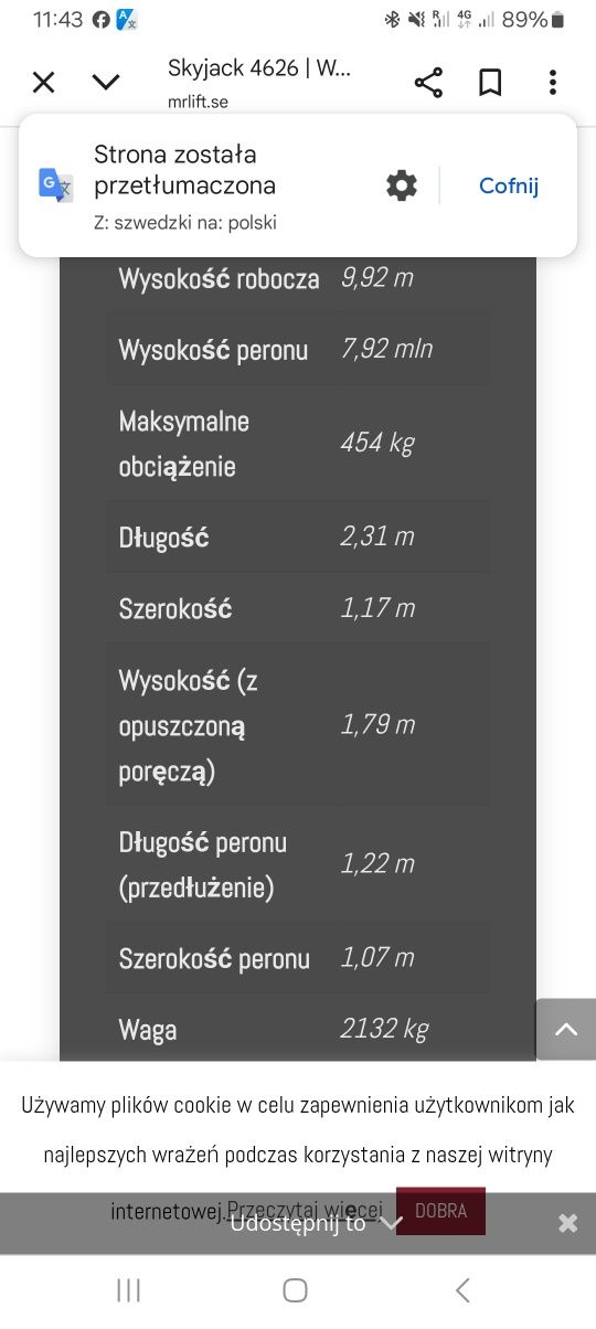 Podnośnik nożycowe  Skayjack Sjlll 4626 baterie bardzo dobre