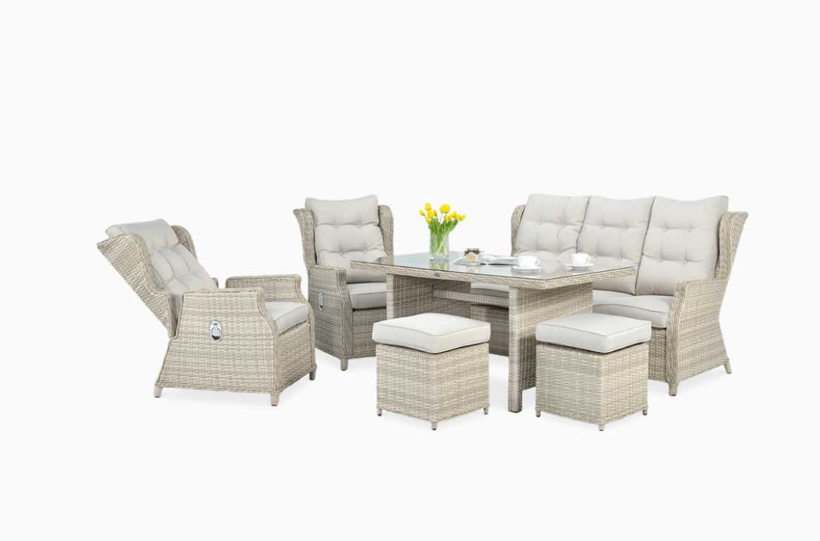 Meble technorattanowe BALTIMORE DINING + PUFY Beige