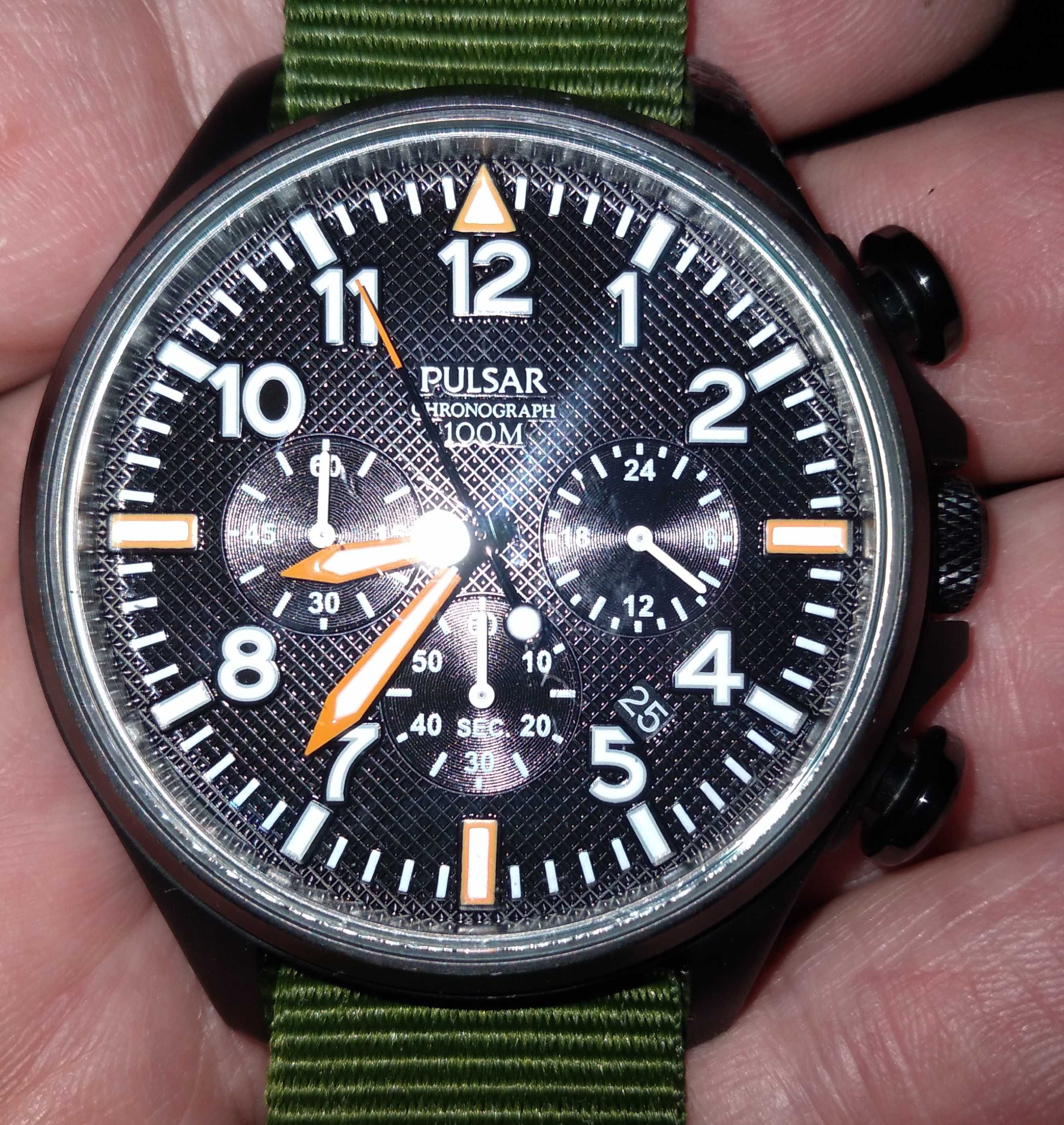 Zegarek Pulsar by Seiko military na Japonie100wr.chronograf,pasek NATO