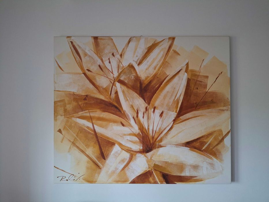 Tela grande com flor tons ocre