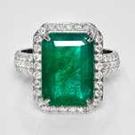 Szmaragd 6,42ct+Diamenty Halo|14K białe złoto|pierścionek zaręczynowy