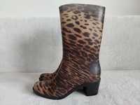 Kalosze na grubym obcasie 39 25cm panterka gepard buty