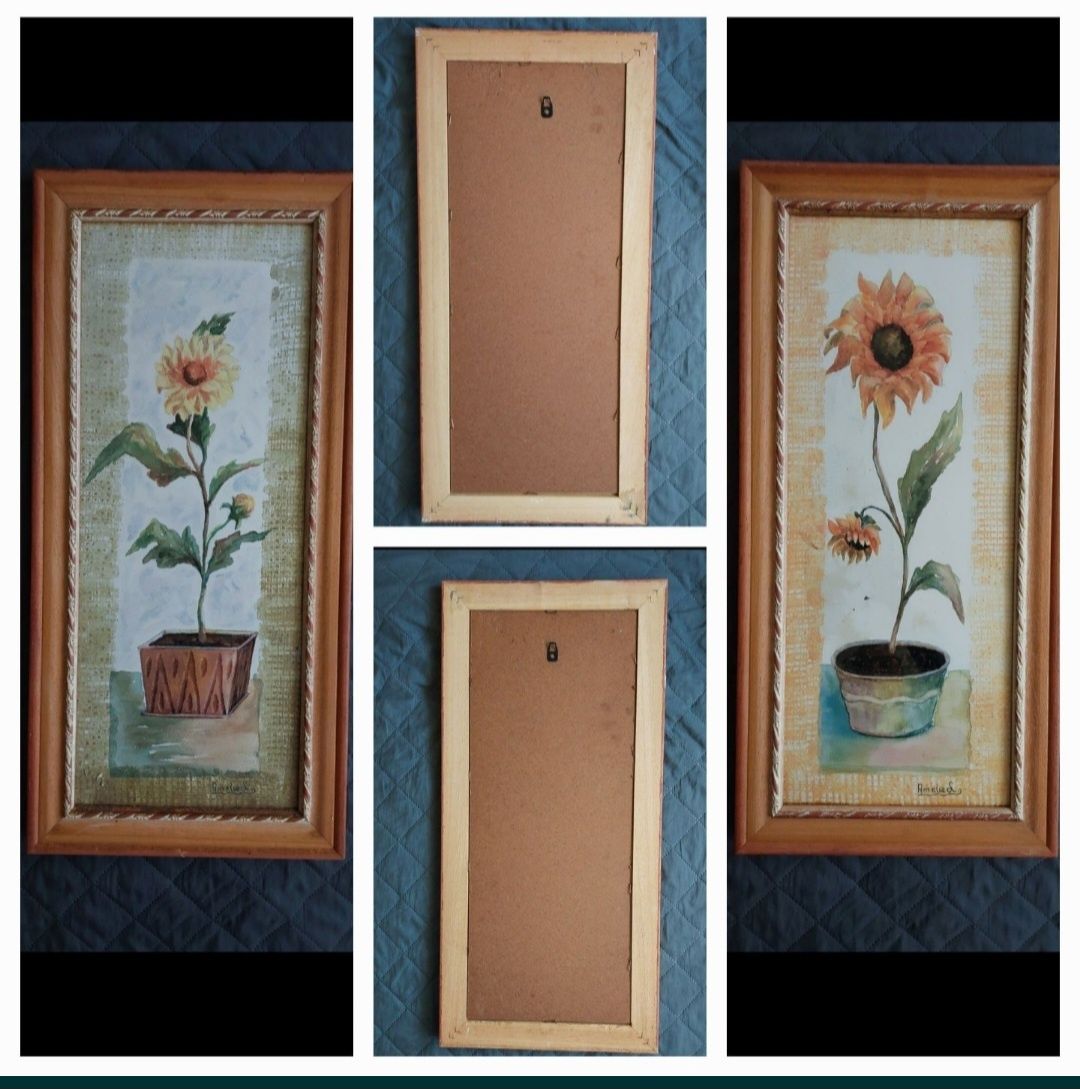 2 Quadros com moldura trabalhada girassol  de 1990