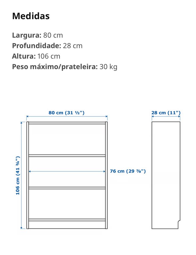 BILLY Estante, branco, 80x28x106 cm