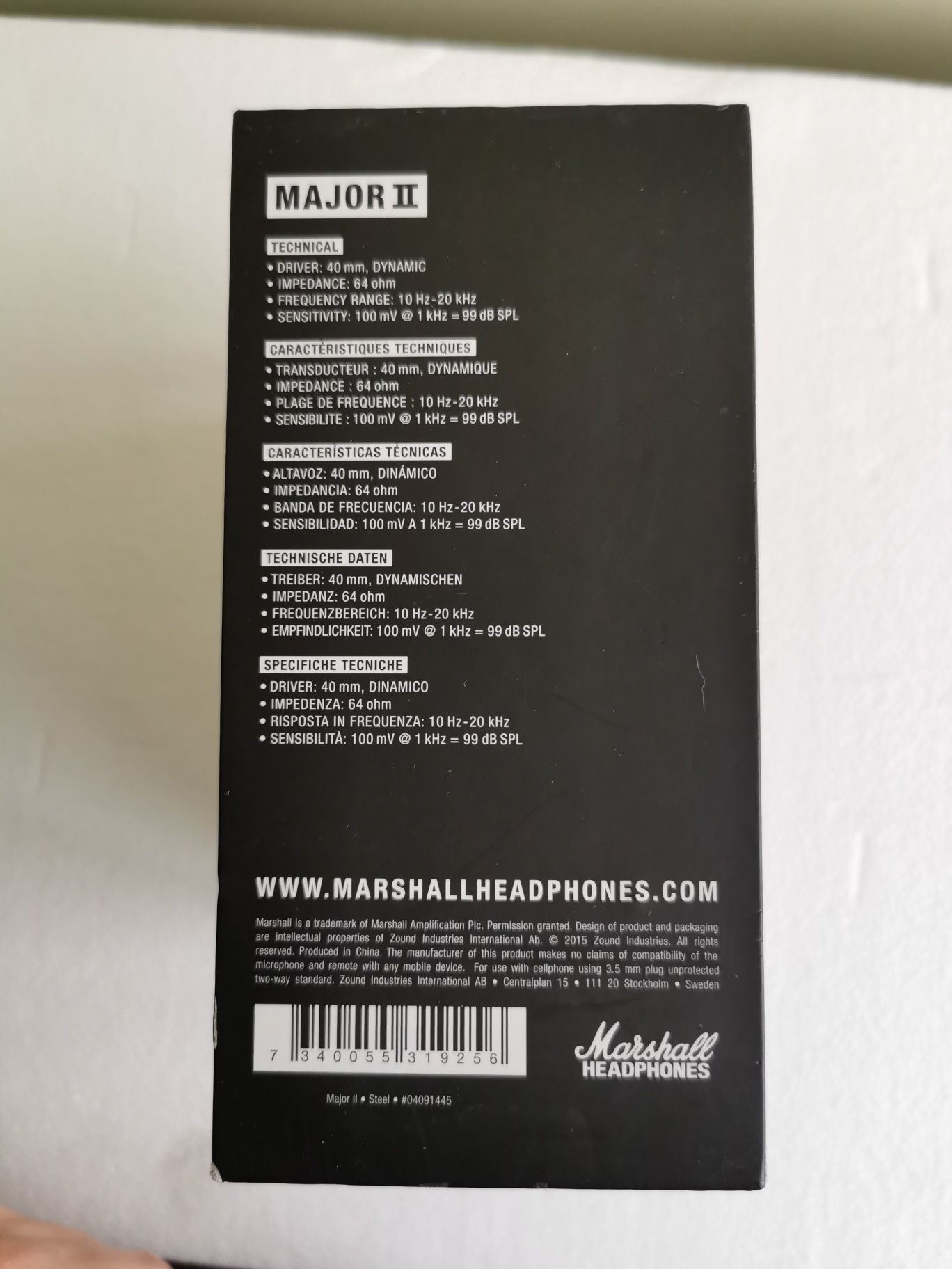 Коробка наушников  Marshall heed phones major 2 steel