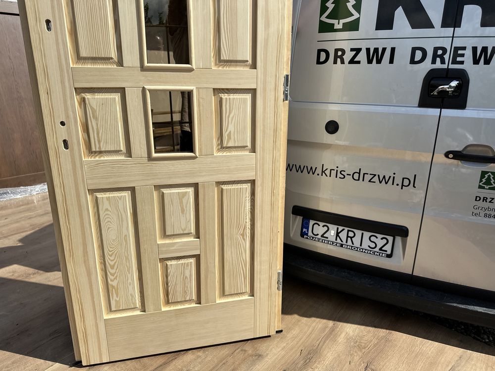 Drzwi zewnętrzne drewniane lite sosnowe Na każdy wymiar Dostawa Polska