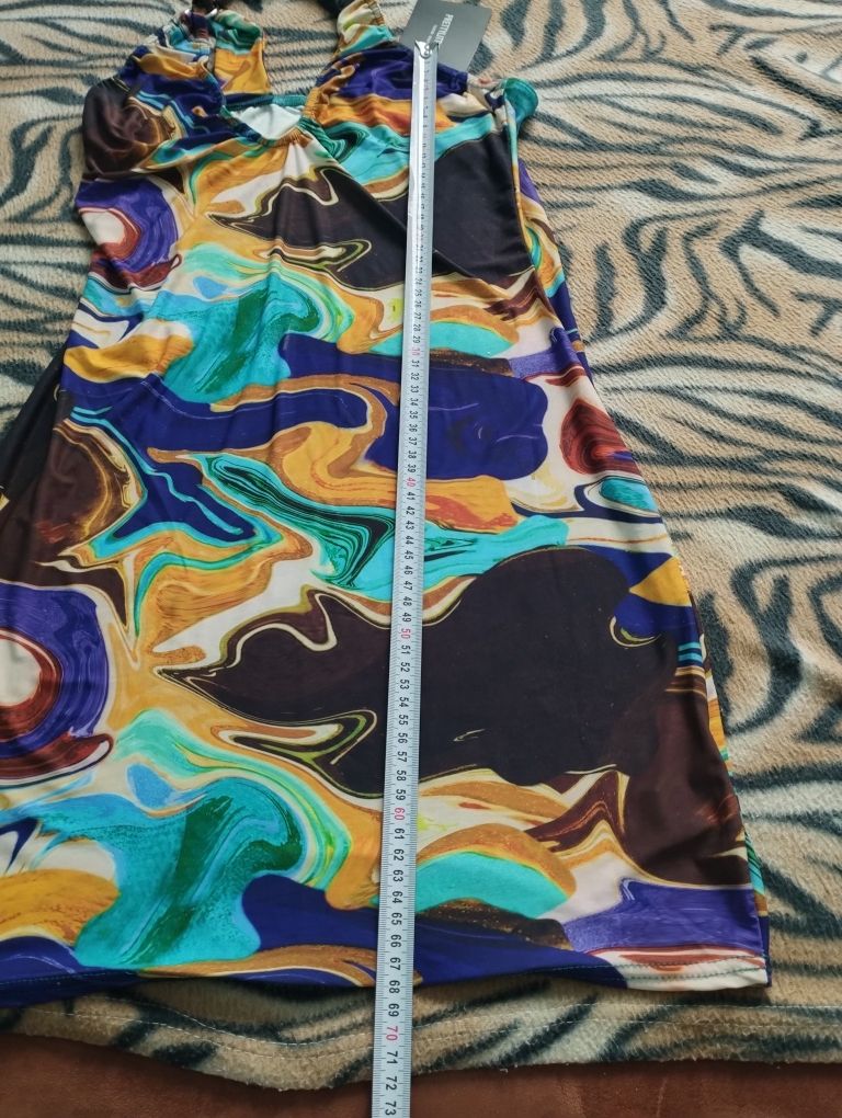 Nowa kolorowa multi sukienka asymetryczna na jedno ramię tunika M/L