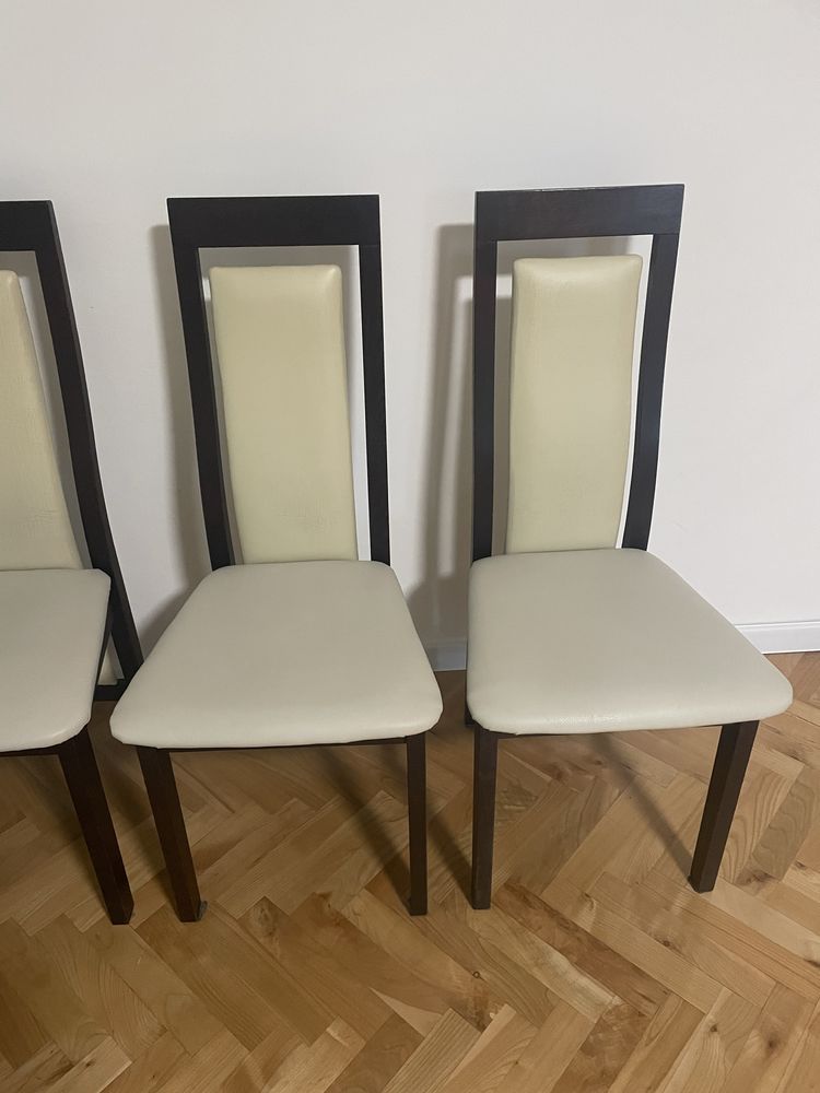 Zestaw 6 krzeseł ciemny brąz ciemnobrązowe beżowe skóra skaj DO NEGOCJ