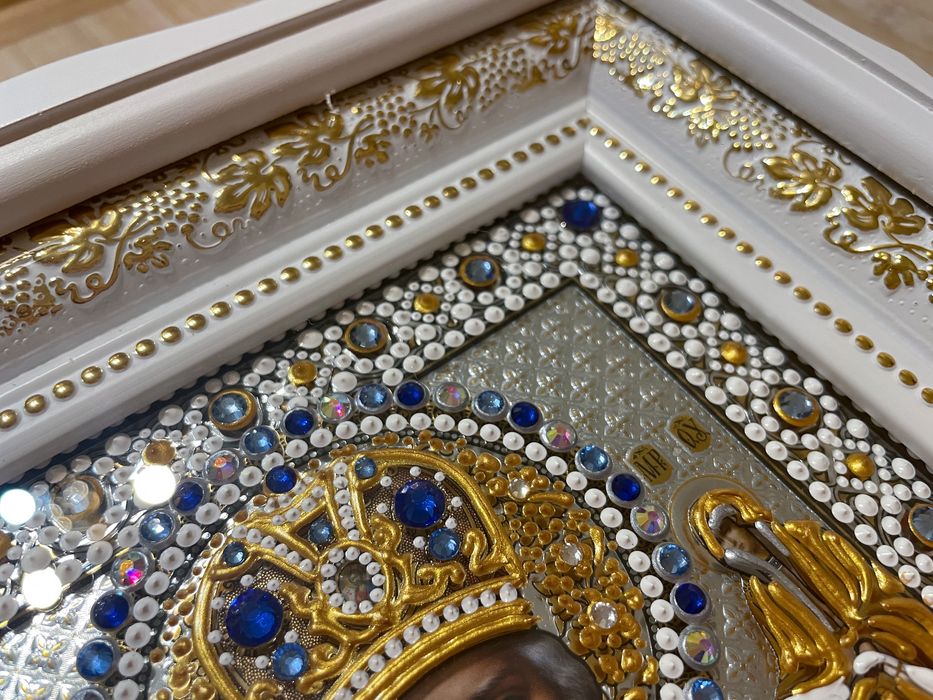 Ікона Св. Миколай. Икона Св. Николай. Ручна робота з стразами.