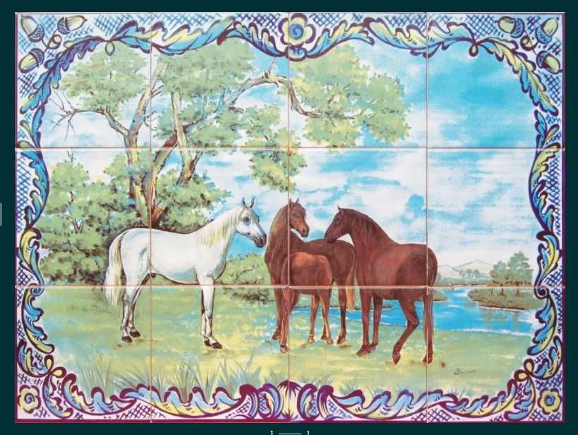 Azulejos 3 Cavalos Poldros Arte Equestre Herdade no Alentejo Painéis