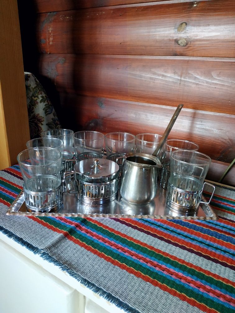 OKAZJA cena za komplet 20szt PRL serwis kawa herbata szklanki tygielek