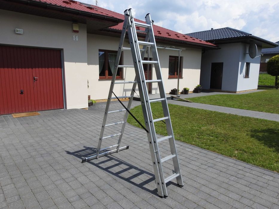 Drabina aluminiowa trzyfunkcyjna 3x9 stopni, długość 5,30 m