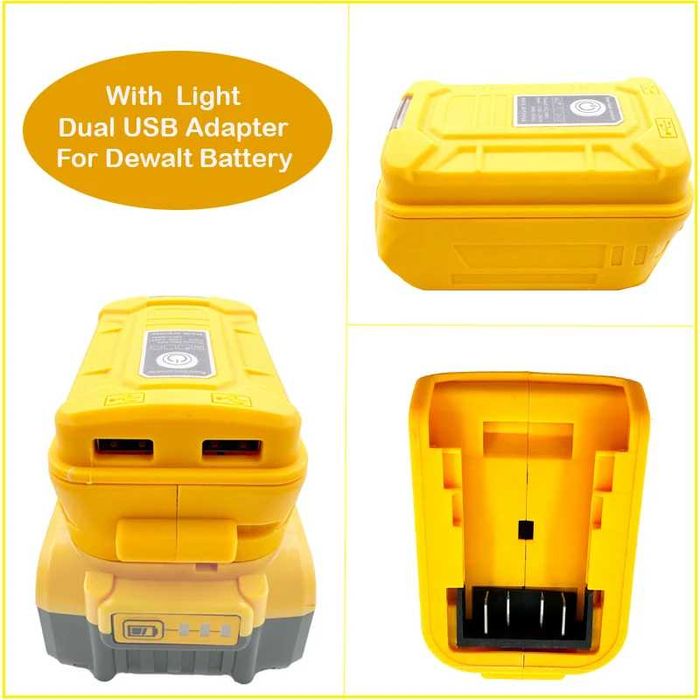 Адаптер модуль перехідник USB адаптер powerbank 2 USB ліхтар до DeWalt