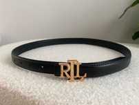 Pasek czarno rll, logo Lauren Ralph Lauren