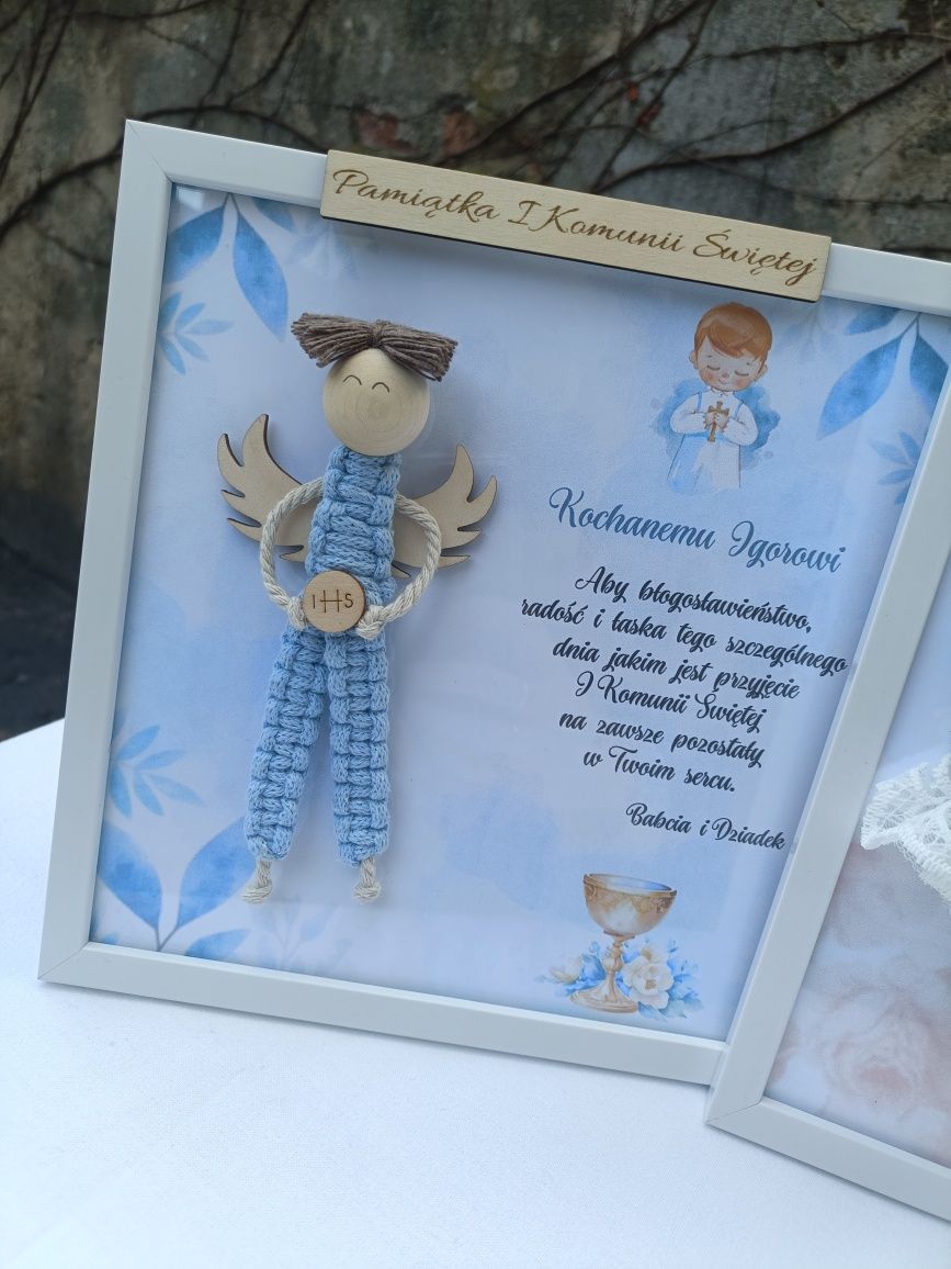 Anioł Stróż pamiątka prezent podziękowanie makrama chrzest komunia