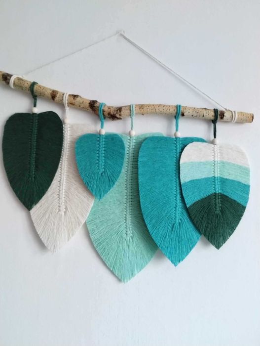 Makrama Liście 6 szt. Szmaragd Prezent Dekoracja BOHO