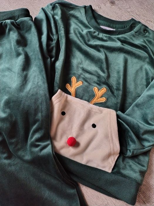 Welurowy komplet dla chłopca #renifer  #butelkowazieleń