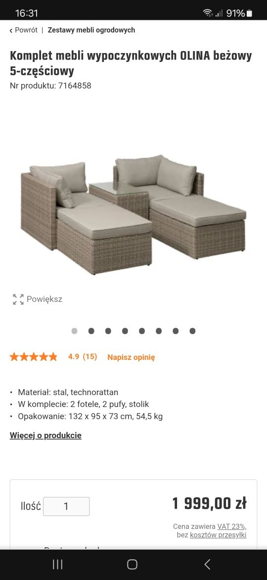 Komlpet mebli wypczynkowych OLINA OBI