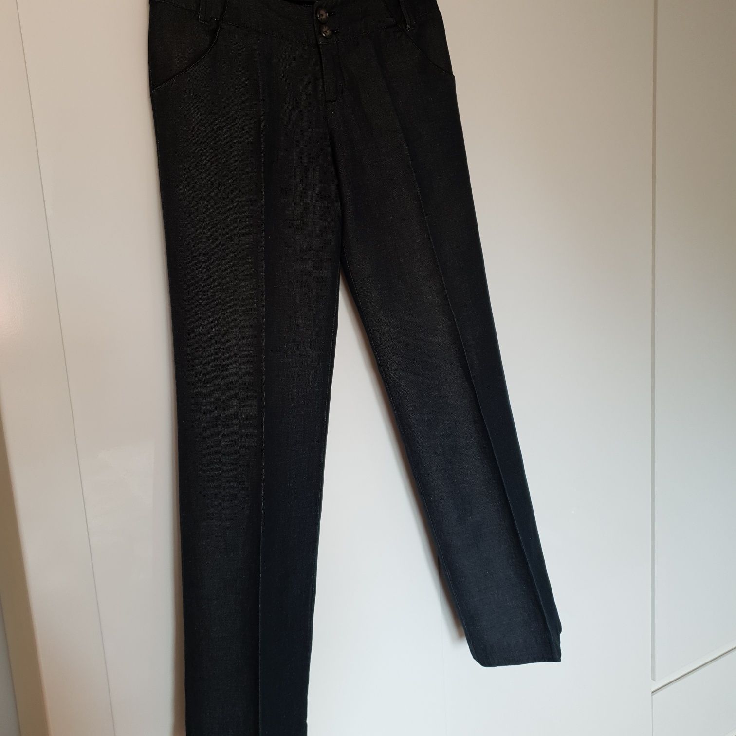 Spodnie jeansy  z lnu i bawełny / szeroka nogawka