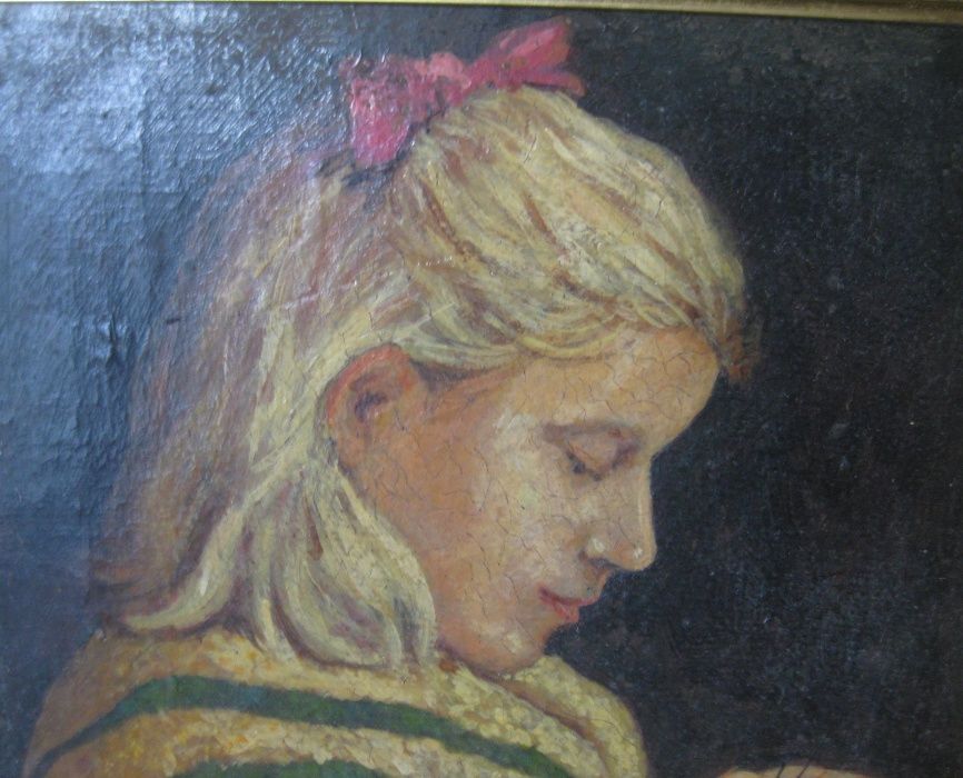 Ciekawy Portret olej na płotnie sygnowany rama złocona