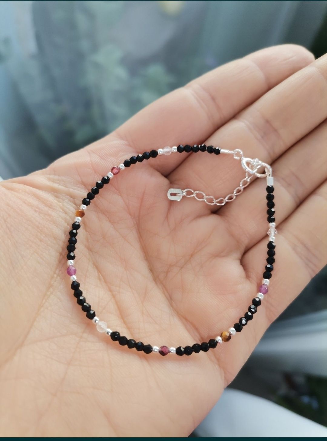 Bransoletka znak zodiaku Lew rubin granat tygrysie srebro 925 regulacj