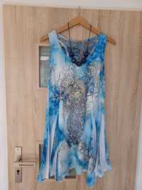 Zjawiskowa przewiewna sukienka wiskoza pięknie zdobiona błękit 42/44