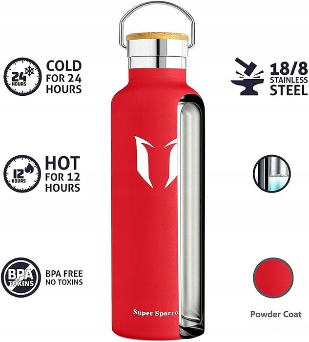 Termos, butelka Super Sparrow 1000 ml 1L stal nierdzewna czerwony