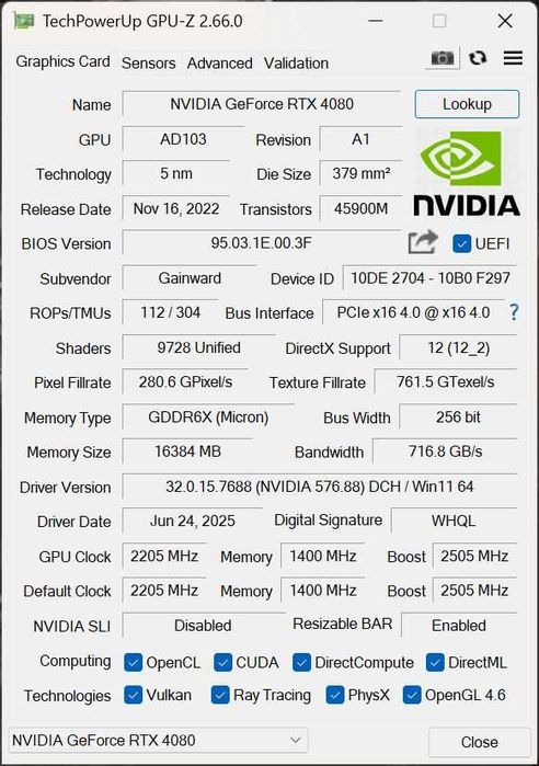 RTX 4080 16 GB DDR6 Gainward Phantom -  na gwarancji