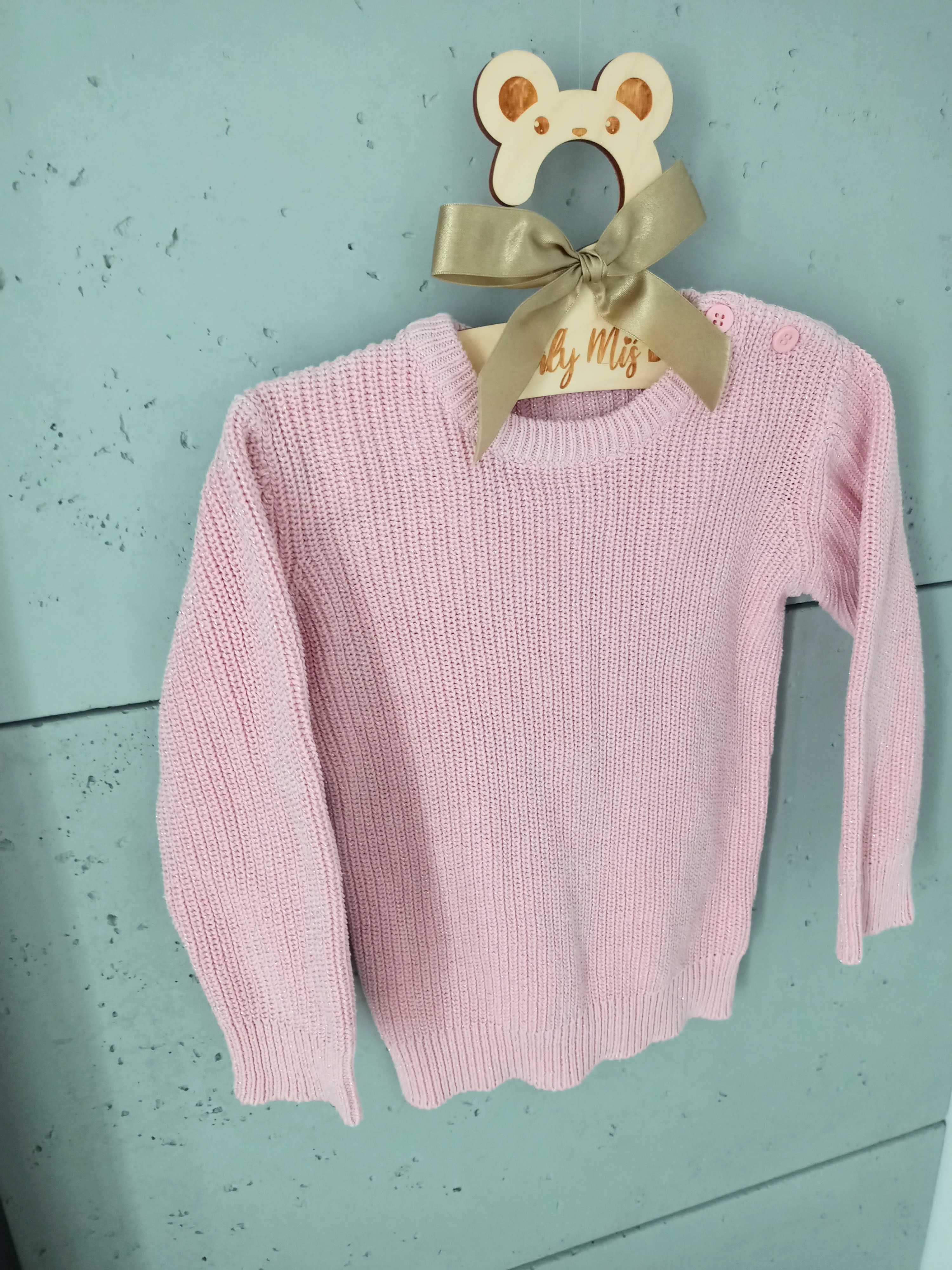 Sweterek dla dziewczynki różowy r.86 ze srebrną nitką