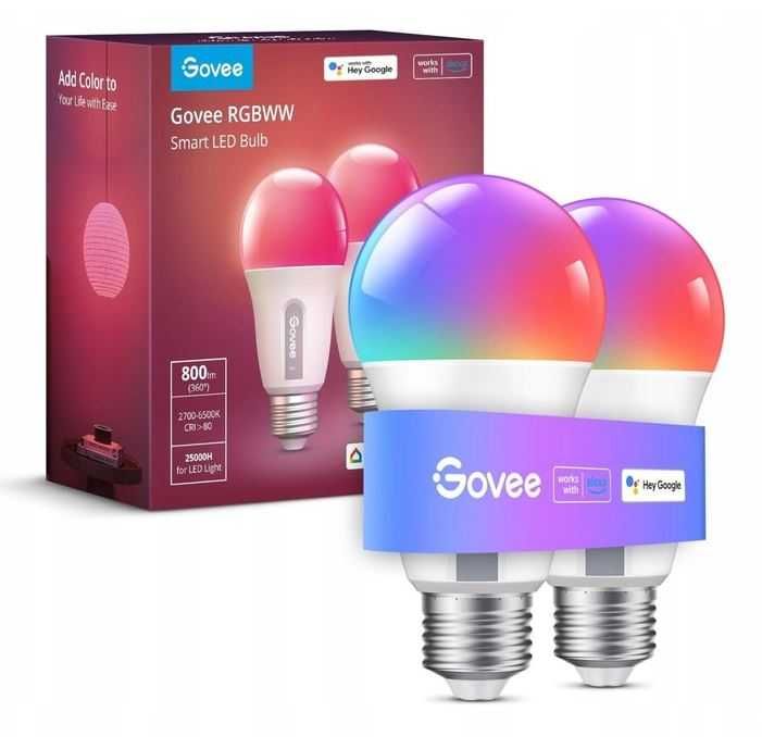 Govee zestaw 2 × inteligentna żarówka E27 RGBWW Wi-Fi 9 W / 800 lm