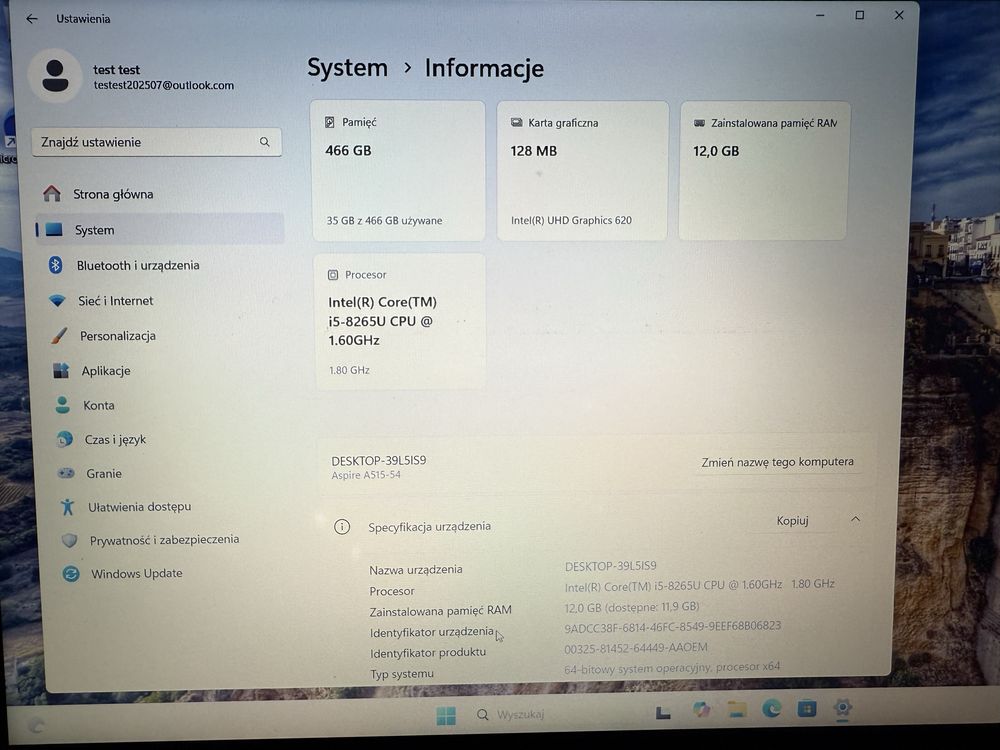 Laptop acer aspire A515-54
