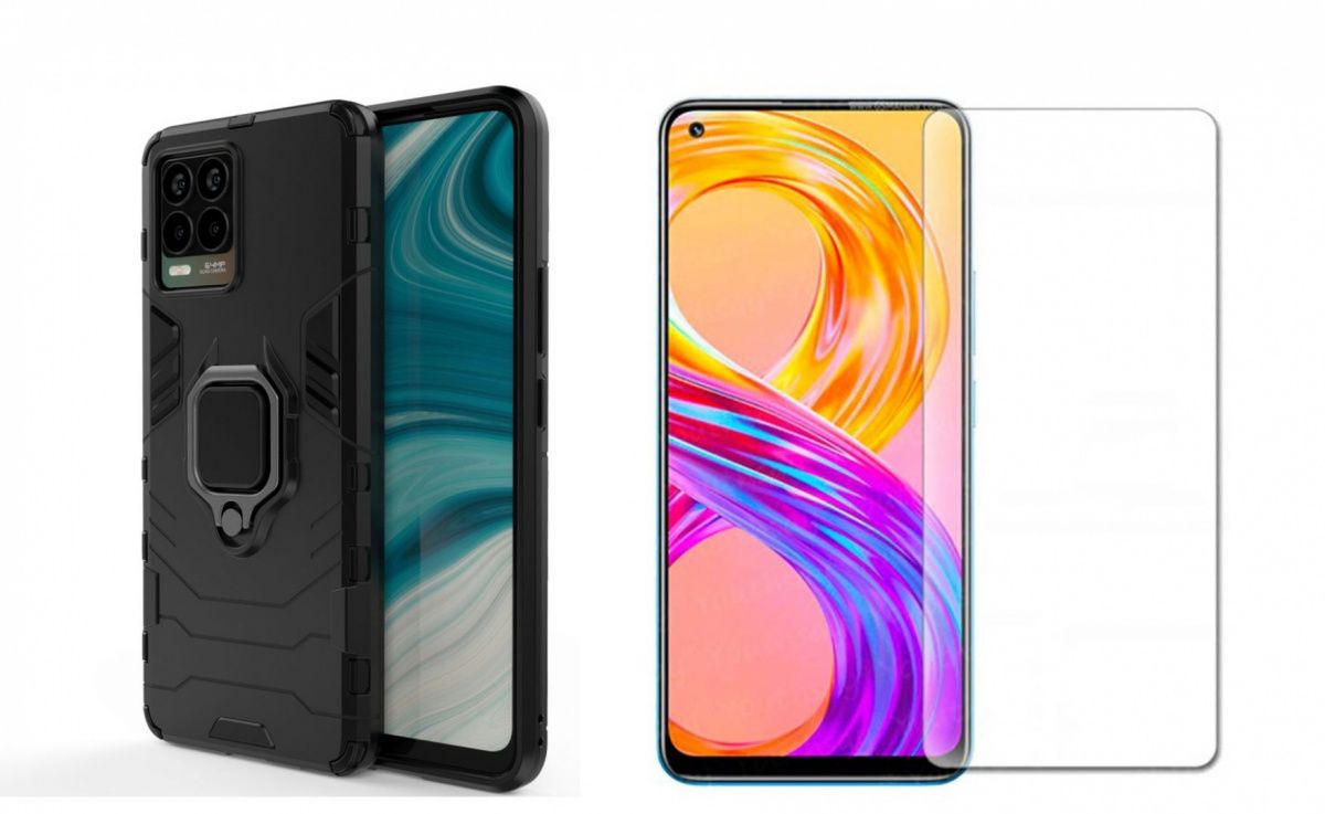 Etui Ring Armor Pancerne + Szkło Hartowane Do Realme 8 / 8 Pro Czarny