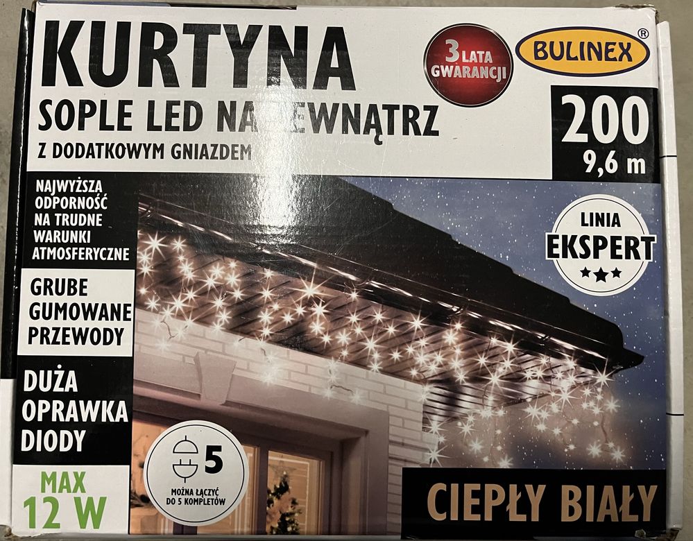 Kurtyna zewnętrzna sople 200 Led 9,6m Bulinex